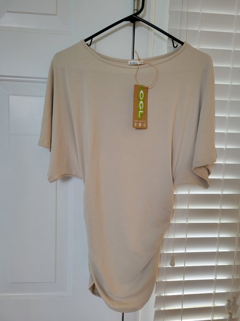 NWT OGL Sandwashed Effortless Boatneck Batwing Sleeve Side Ruched Medium